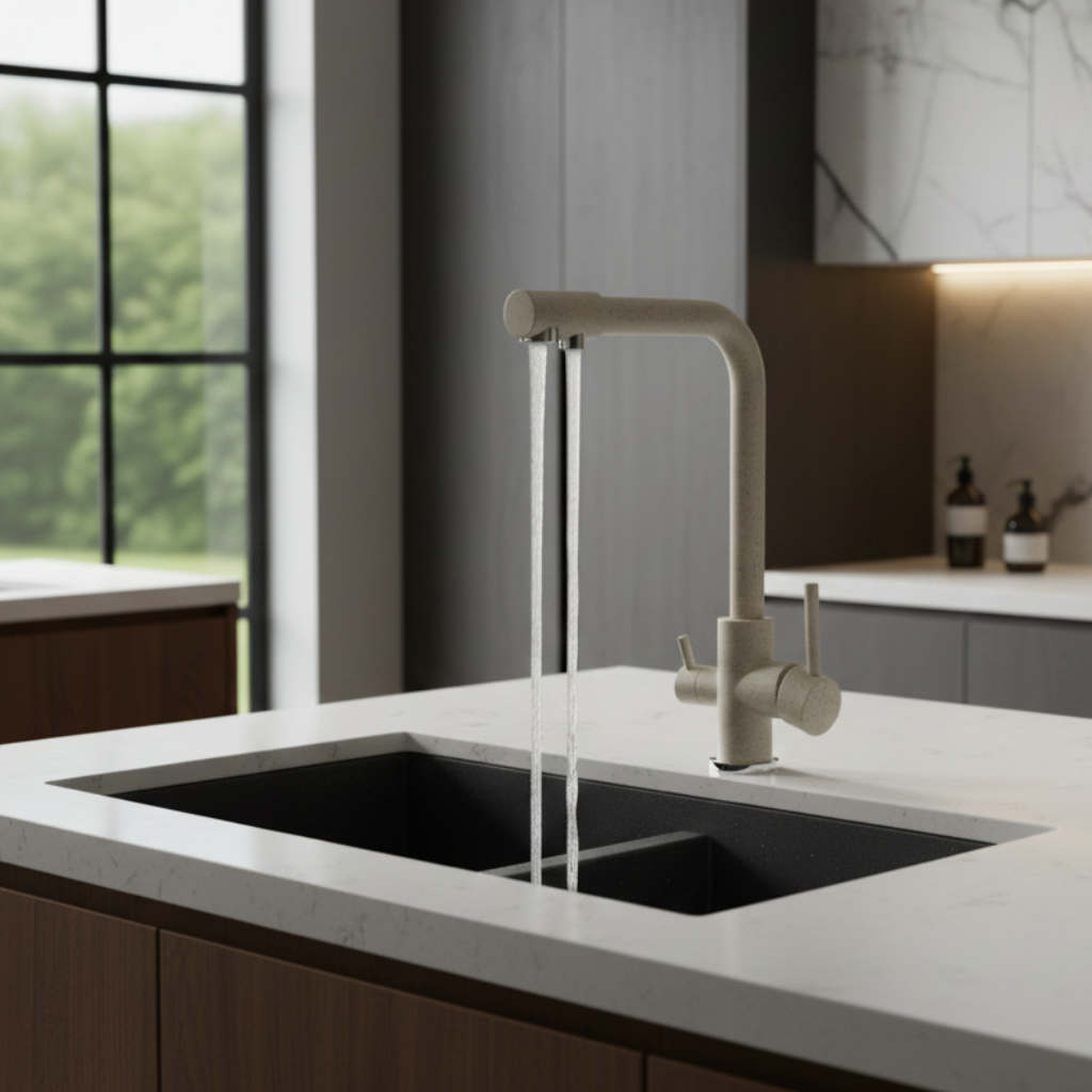 Robinet mitigeur cuisine évier purificateur d’eau 3 voies - Beige tacheté - Laiton