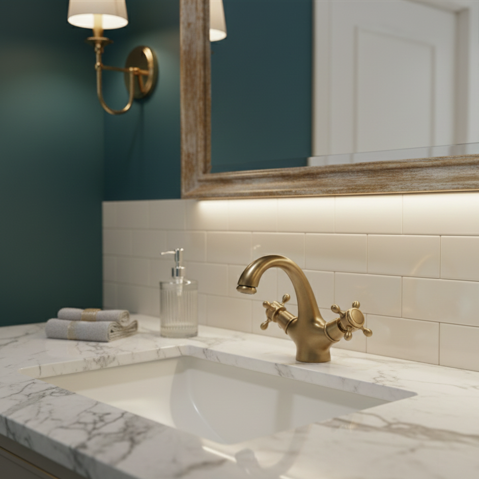 Robinet mitigeur lavabo salle de bain rétro double poignées - Bronze - Laiton