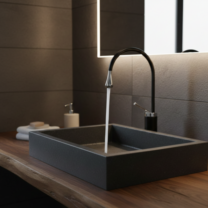 Robinet mitigeur salle de bain lavabo design arrondi goutte - Noir - Laiton