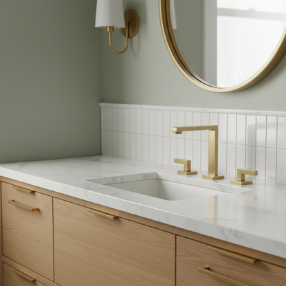 Robinet mitigeur lavabo salle de bain poignées déportées - Doré - Laiton