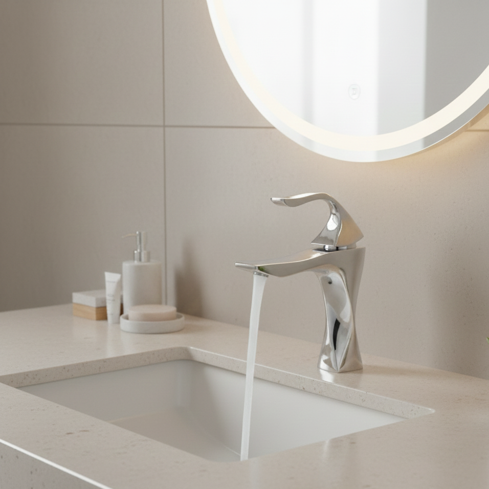 Robinet mitigeur torsade salle de bain lavabo - Argenté - Laiton