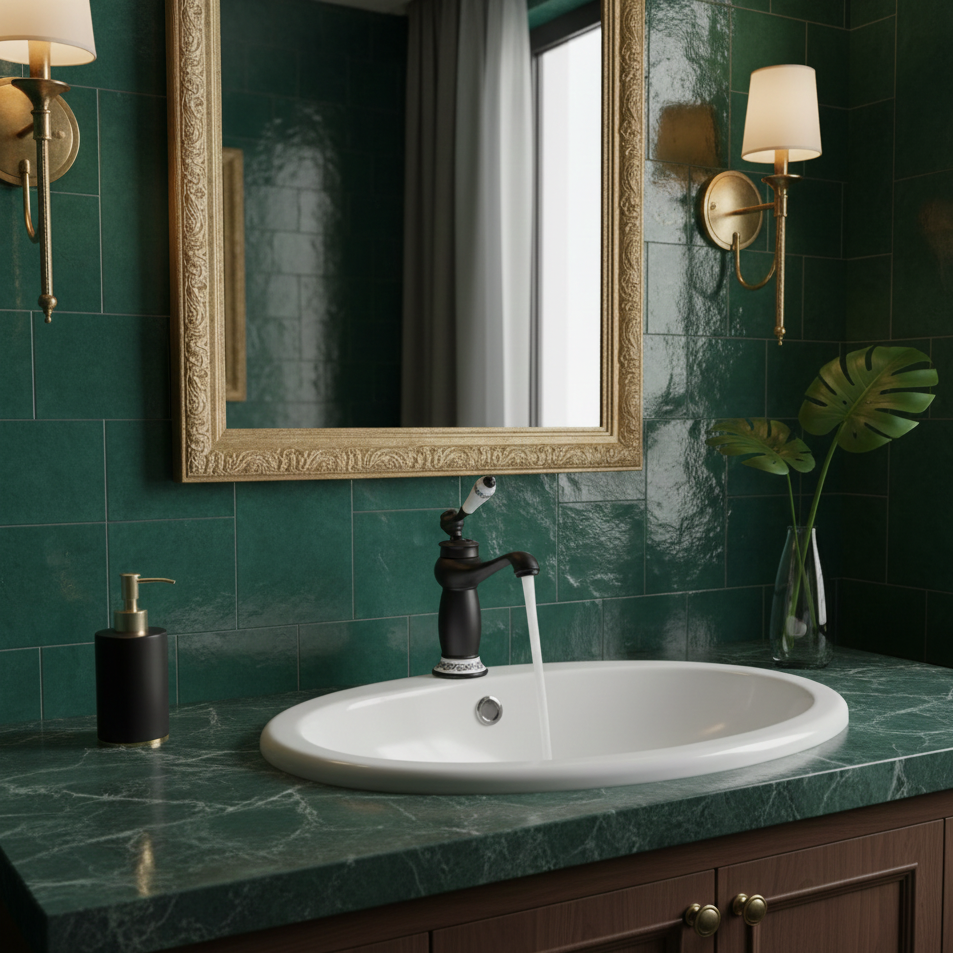 Robinet mitigeur lavabo salle de bain rétro poignée céramique - Noir - Laiton