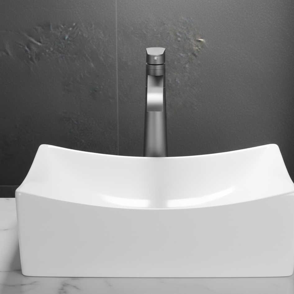 Robinet mitigeur lavabo salle de bain bec long - Argenté - Laiton