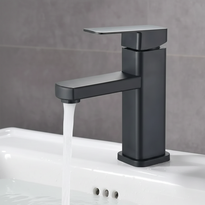 Robinet mitigeur lavabo salle de bain carré - Noir mat