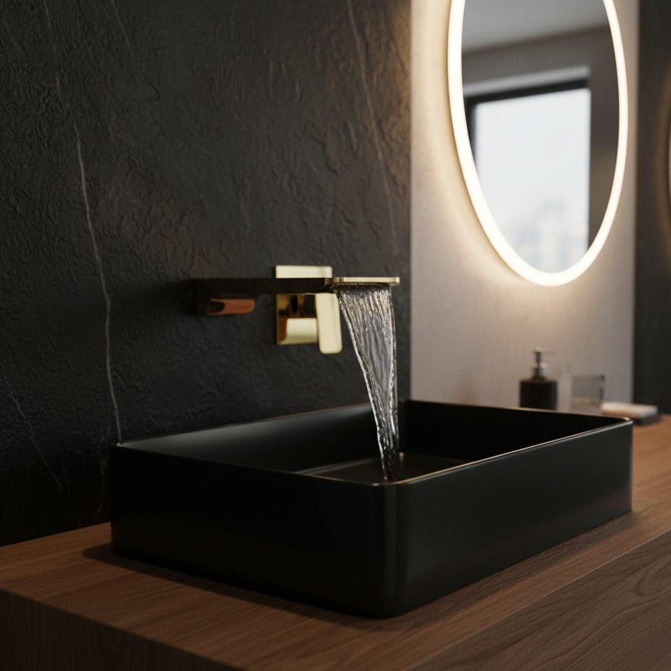 Robinet mitigeur salle de bain lavabo encastrable mural cascade - Doré - Laiton