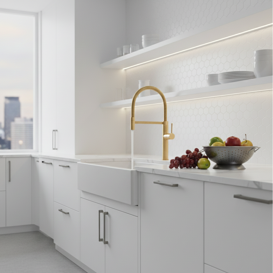 Robinet mitigeur évier cuisine design texturé flexible - Doré - Laiton