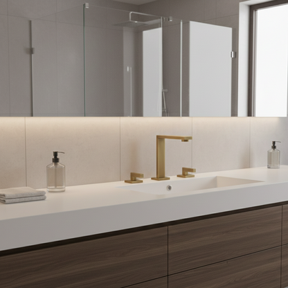 Robinet mitigeur lavabo salle de bain poignées déportées - Doré - Laiton