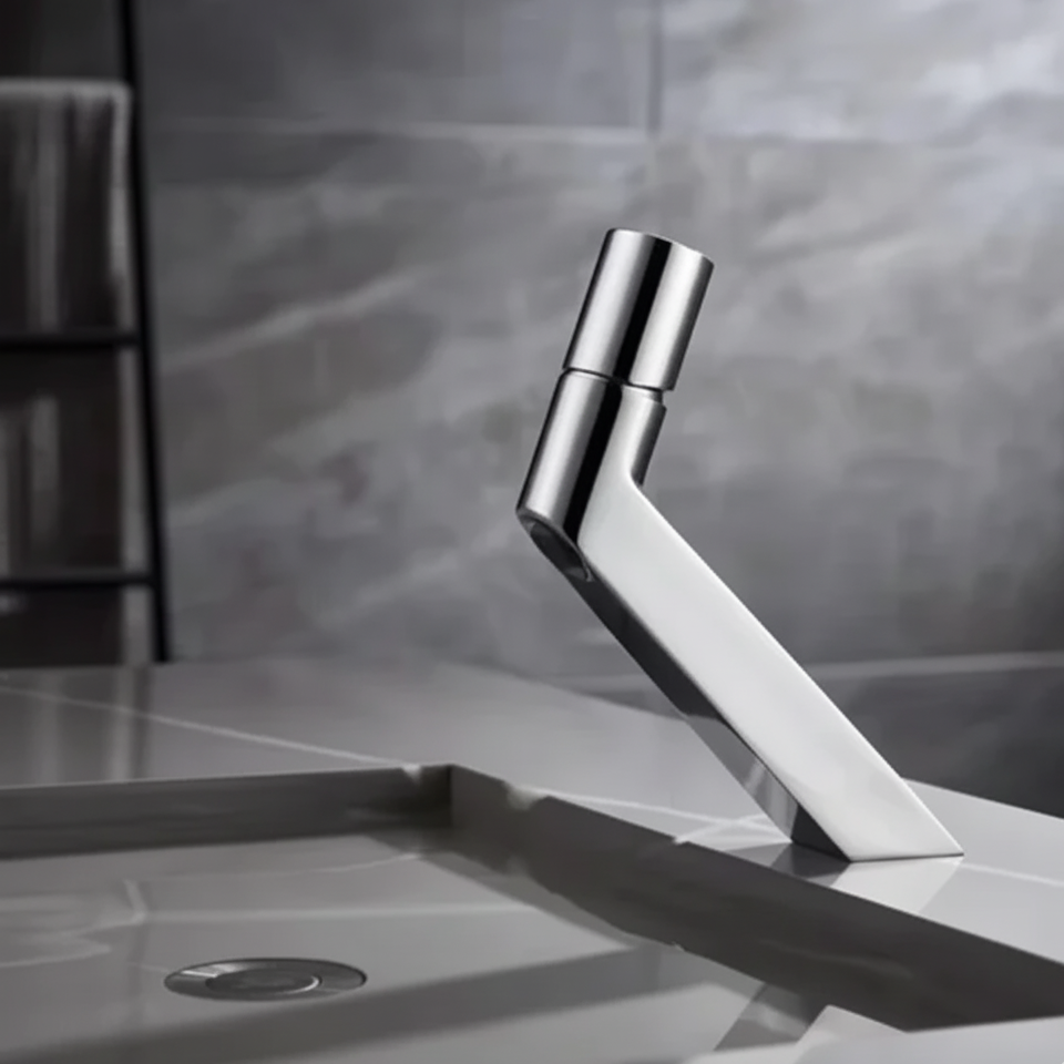 Robinet mitigeur lavabo salle de bain poignée ronde - Argenté - Laiton