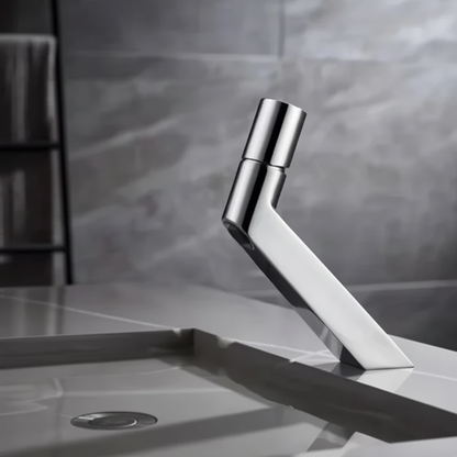 Robinet mitigeur lavabo salle de bain poignée ronde - Argenté - Laiton