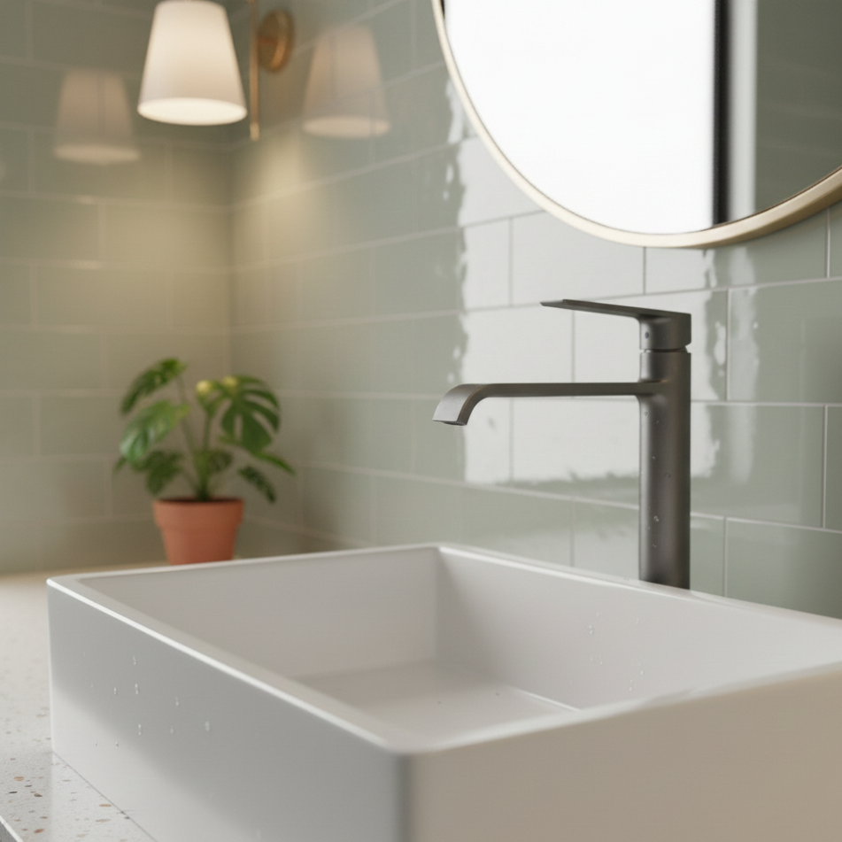 Robinet mitigeur lavabo salle de bain bec long - Argenté - Laiton