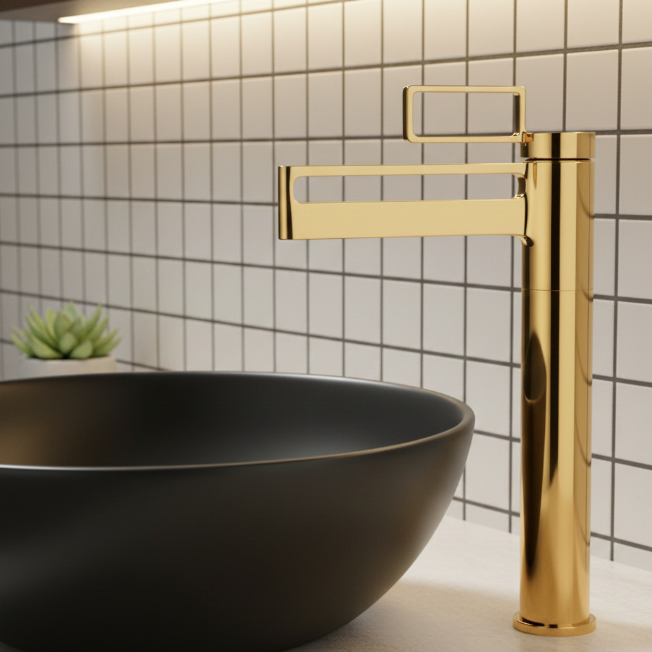 Robinet mitigeur salle de bain lavabo géométrique - Doré - Laiton