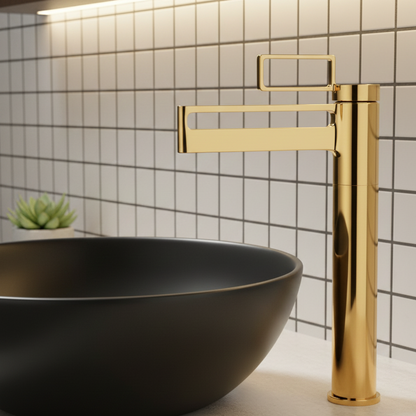 Robinet mitigeur salle de bain lavabo géométrique - Doré - Laiton