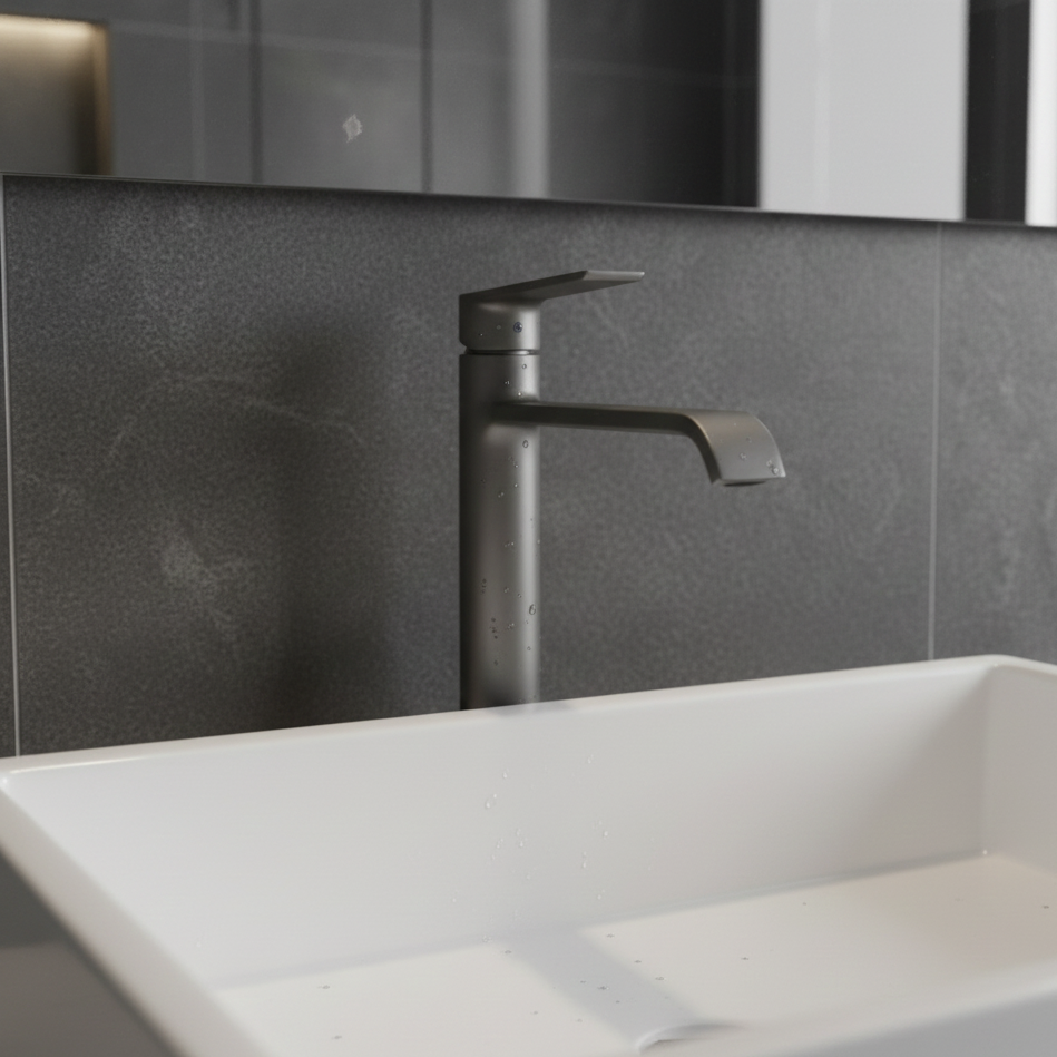 Robinet mitigeur lavabo salle de bain bec long - Argenté - Laiton