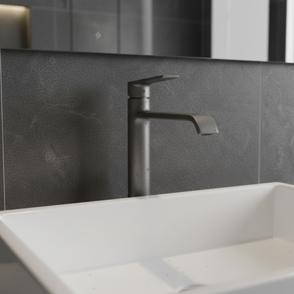 Robinet mitigeur lavabo salle de bain bec long - Argenté - Laiton