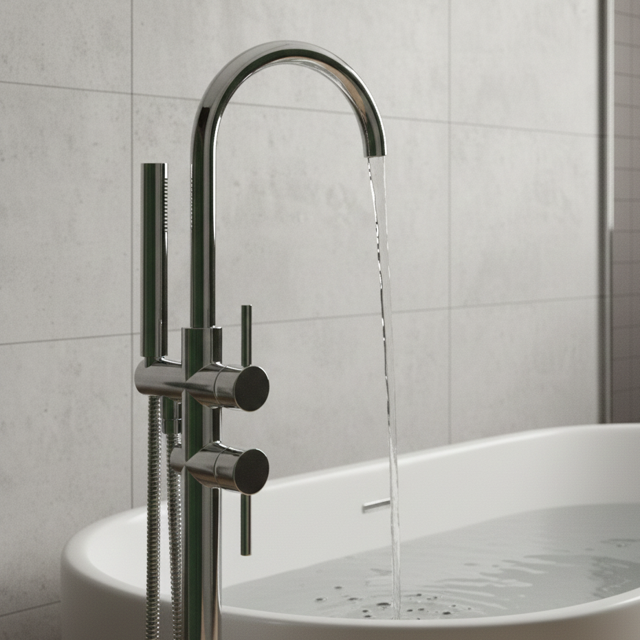 Robinet mitigeur baignoire salle de bain montage au sol - Argenté - Laiton