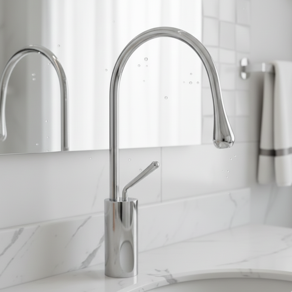 Robinet mitigeur salle de bain lavabo design arrondi goutte - Argenté - Laiton