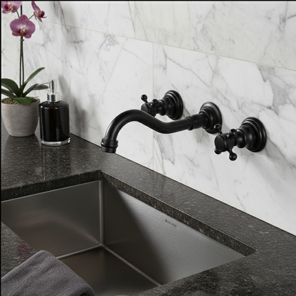 Robinet vintage mural encastrable cuisine évier - Noir - Laiton