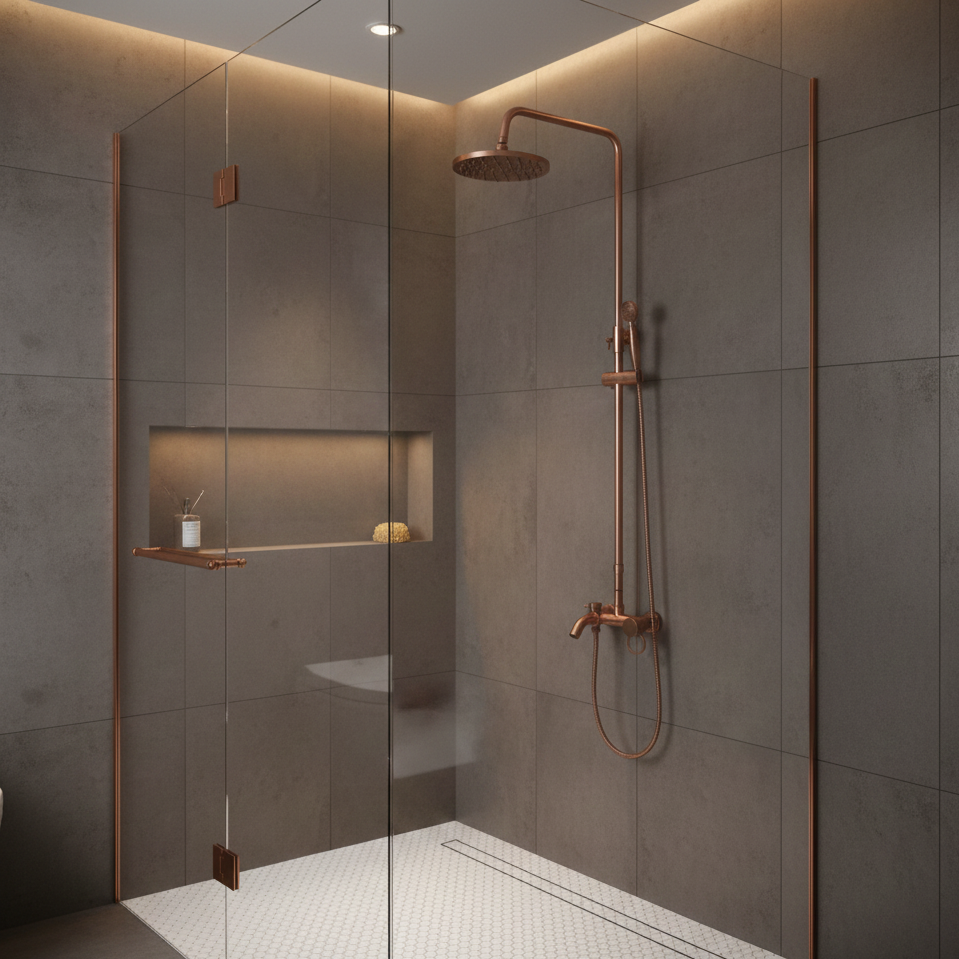 Robinet mitigeur rétro salle de bain baignoire colonne de douche - Doré rose - Laiton