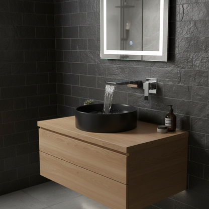 Robinet mitigeur salle de bain lavabo encastrable mural cascade - Argenté - Laiton