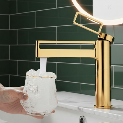 Robinet mitigeur salle de bain lavabo géométrique - Doré - Laiton