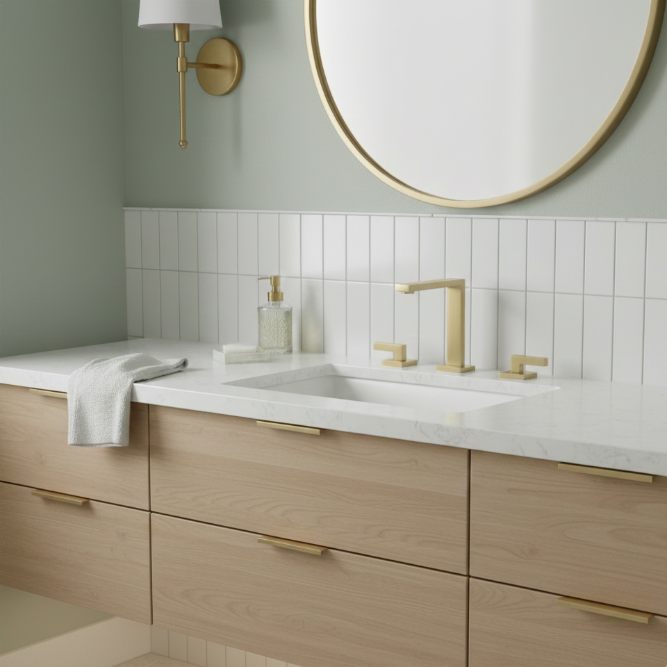 Robinet mitigeur lavabo salle de bain poignées déportées - Doré - Laiton