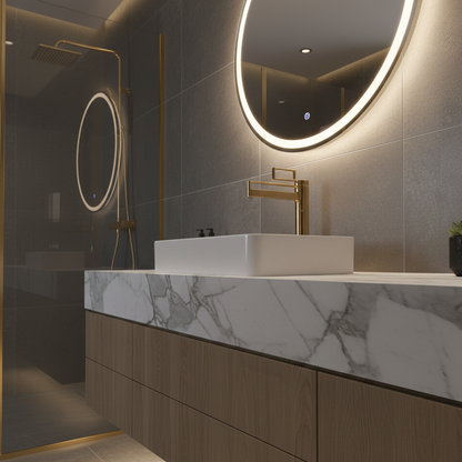 Robinet mitigeur salle de bain lavabo géométrique - Doré - Laiton