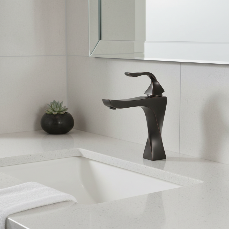 Robinet mitigeur torsade salle de bain lavabo - Noir - Laiton