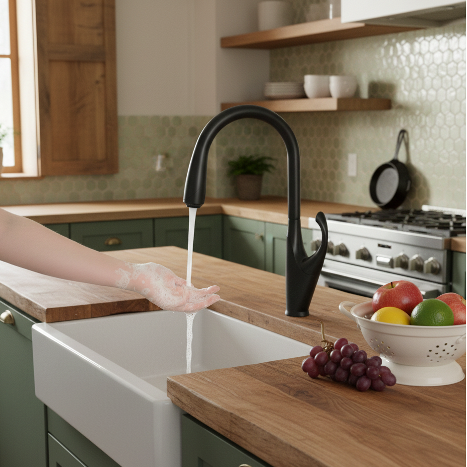 Robinet mitigeur évier cuisine tactile automatique design flexible douchette - Noir - Laiton