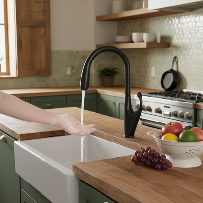 Robinet mitigeur évier cuisine tactile automatique design flexible douchette - Noir - Laiton