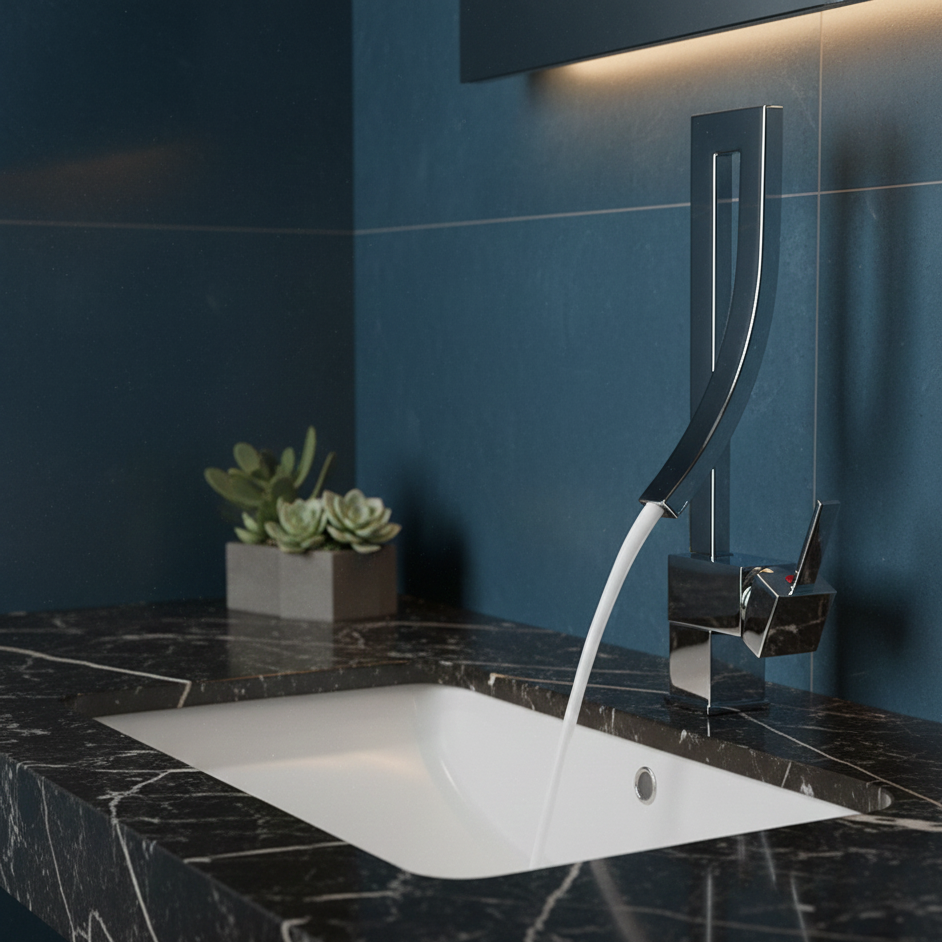 Robinet mitigeur lavabo salle de bain haut design - Argenté - Laiton