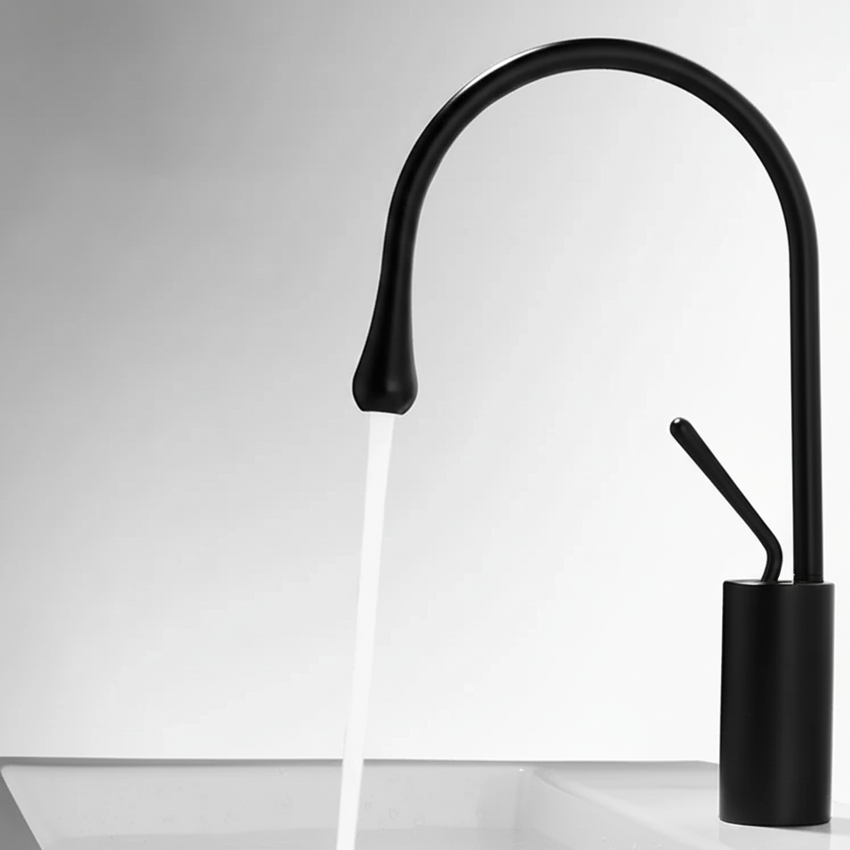 Robinet mitigeur salle de bain lavabo design arrondi goutte - Noir - Laiton