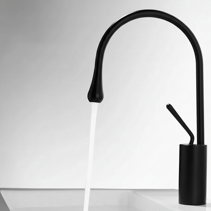 Robinet mitigeur salle de bain lavabo design arrondi goutte - Noir - Laiton