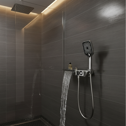 Robinet mitigeur baignoire salle de bain cascade douchette affichage numérique - Argenté - Laiton