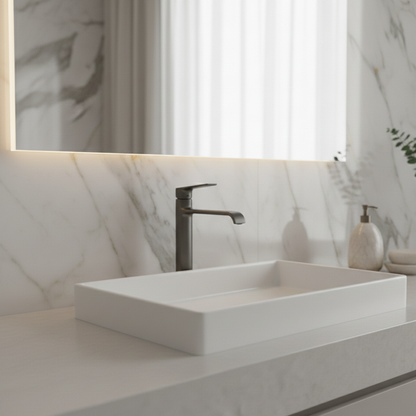 Robinet mitigeur lavabo salle de bain bec long - Argenté - Laiton