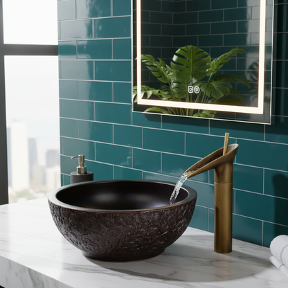 Robinet mitigeur salle de bain lavabo bambou cascade - Doré - Laiton