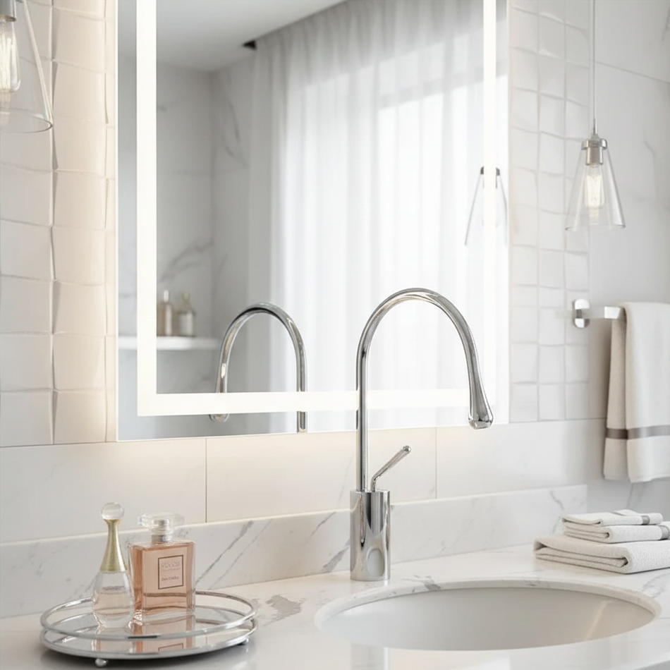 Robinet mitigeur salle de bain lavabo design arrondi goutte - Argenté - Laiton