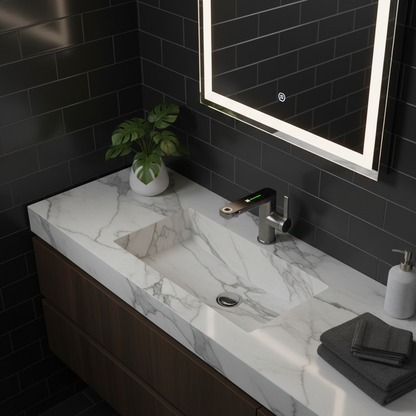 Robinet mitigeur salle de bain lavabo fontaine température numérique - Argenté