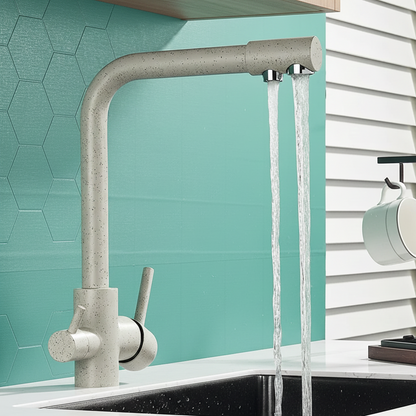 Robinet mitigeur cuisine évier purificateur d’eau 3 voies - Beige tacheté - Laiton