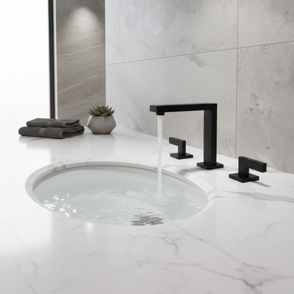 Robinet mitigeur lavabo salle de bain poignées déportées - Noir - Laiton