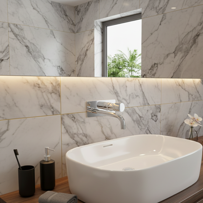 Robinet mitigeur mural salle de bain encastrable - Argenté - Laiton