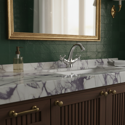 Robinet mitigeur lavabo salle de bain rétro double poignées - Argenté - Laiton