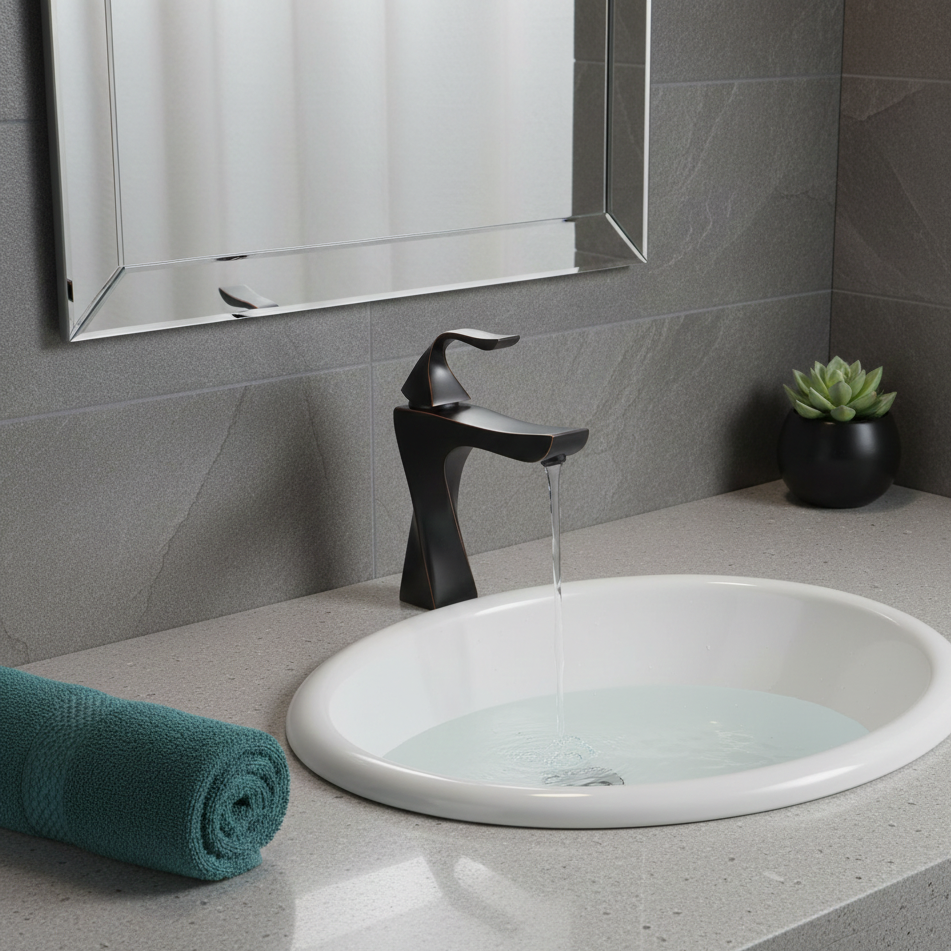 Robinet mitigeur torsade salle de bain lavabo - Noir - Laiton