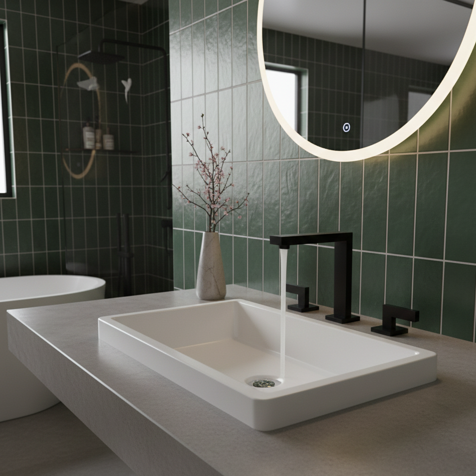 Robinet mitigeur lavabo salle de bain poignées déportées - Noir - Laiton