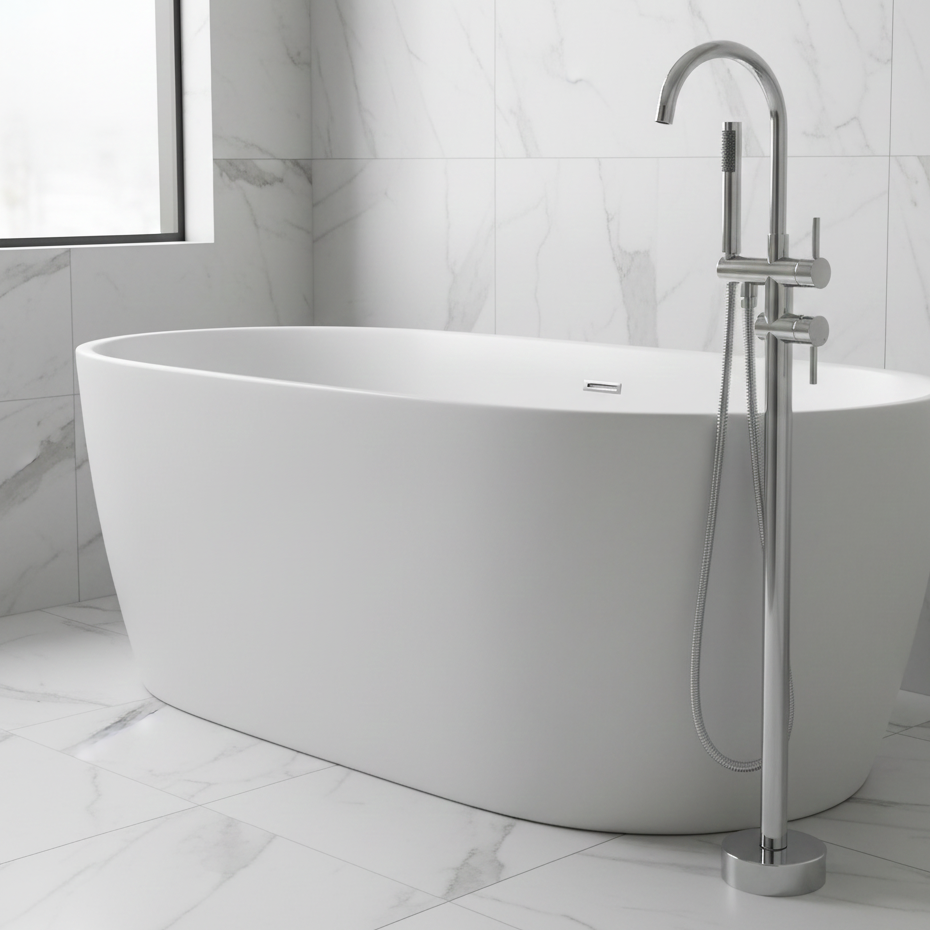 Robinet mitigeur baignoire salle de bain montage au sol - Argenté - Laiton