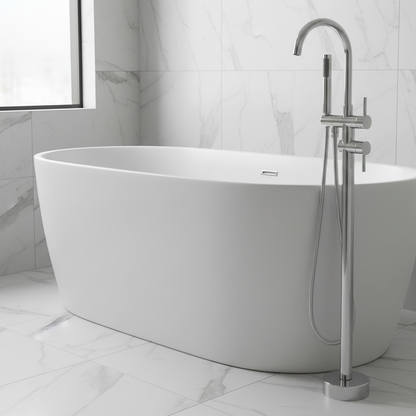 Robinet mitigeur baignoire salle de bain montage au sol - Argenté - Laiton