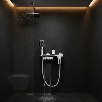 Robinet mitigeur baignoire salle de bain cascade douchette - Blanc - Laiton