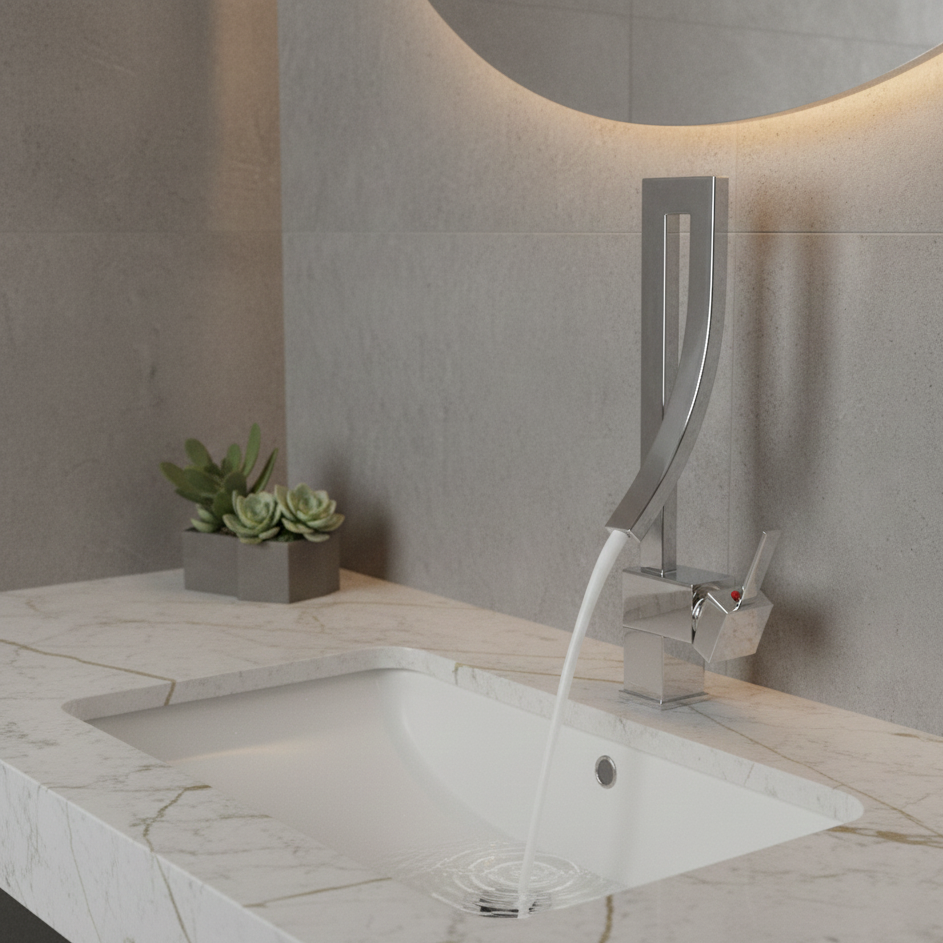 Robinet mitigeur lavabo salle de bain haut design - Argenté - Laiton