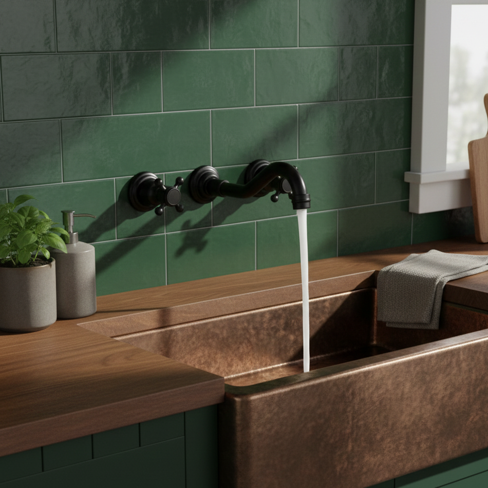 Robinet vintage mural encastrable cuisine évier - Noir - Laiton