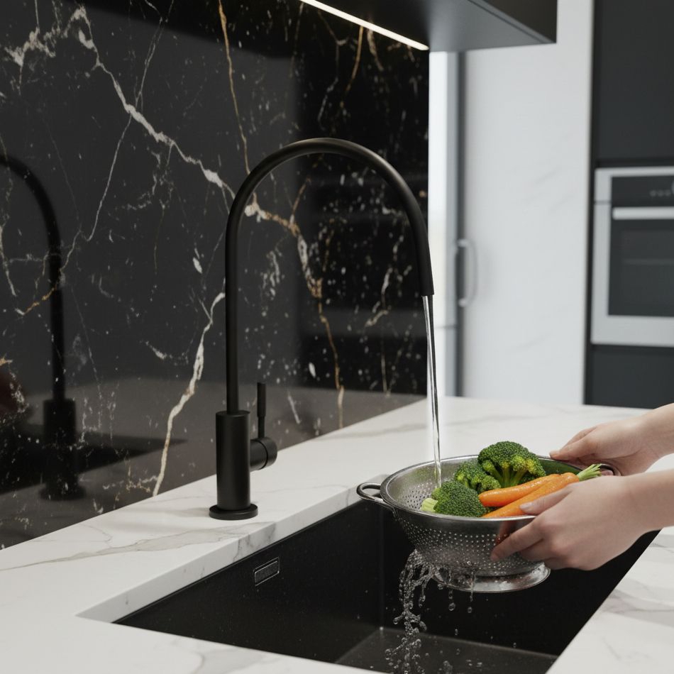 Robinet mitigeur évier cuisine fin - Noir