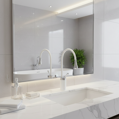 Robinet mitigeur salle de bain lavabo design arrondi goutte - Blanc - Laiton